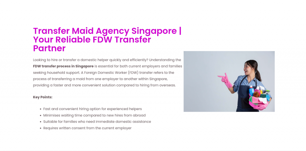 Screenshot of NannyStreet's Transfer Maid Service Page